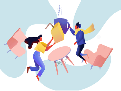 Coffee With Friends blobs coffee floating friend friends furnitures illustration procreate purple relax tea time vector visual