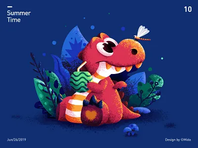 summer time design dinosaur dinosaur baby dragonfly fire dragon flat flower forest grass illustration mushroom plant summer watermelon
