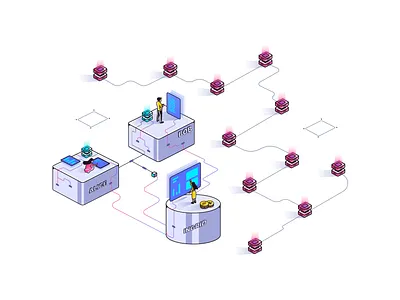 Illustration for Blockchain Startup #2 bitcoin blockchain blockchain cryptocurrency blockchaintechnology colors cryptocurrency ethereum flat illustration illustration isometric isometric illustration minimal start up start up transaction ui