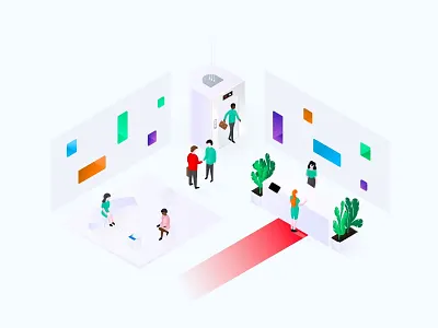 🙌🏼Impress visitors characters design desk illustratio isometric lobby office perspective procreate sketch vector