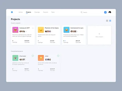 Projects Page castings clean ui complex complex ui crm filming management system motion movies pms producer producer software project page projects saas saas app saas design system team management
