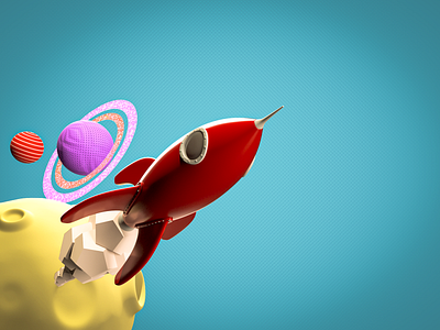 Blast Off 3d art adobedimension branding illustration retro rocket sci fi