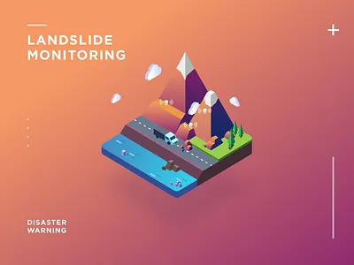 Landslide Monitoring 2.5d isometric icon 插图