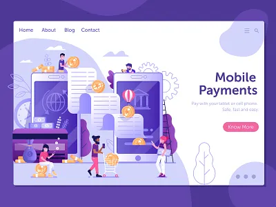 Mobile Payment Landing Page Concept bank banking banner cellphone concept digital flat design illustration landing page mobile payment service smarthome transaction ui