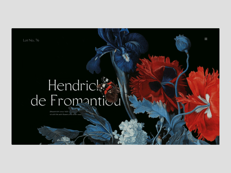 A still life with flowers in a silver vase. animation design flowers gif minimalism ui web website