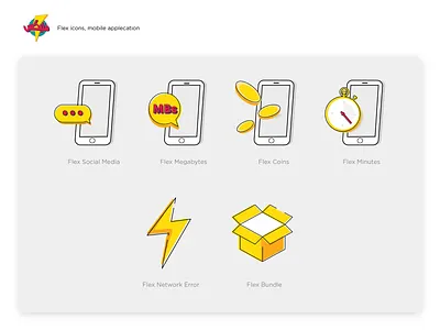 Customer gift icons bolt clock coins commercial customer flex flexbox gift grey megabytes mobile offer socialmedia vodafone yellow