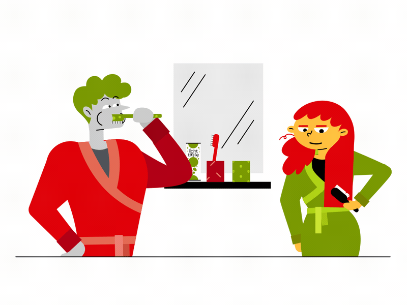 The toothbrush gate 2d animation bathroom character character design couple design illustration motion smear toothbrush