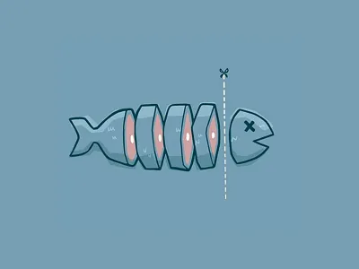 Dead Fish? 80s 90s apparel design blake stevenson cartoon character design chopped dead fish fish logo food hipster illustration jetpacks and rollerskates morbid retro scissors sliced