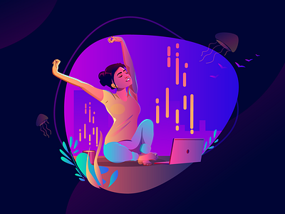 Mindful brainstorming charecter design concept creativity design digital arts girl character illustration lifestyle mindfull nature illustration style tech life technology ui vector web illustration
