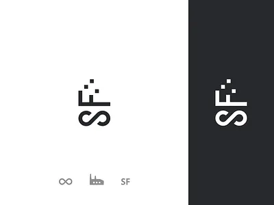 SoftwareFactory logo concept black brand identity branding creative design factory identity infinity letter logo logo design mark minimal modern monogram software symbol tech technology vector
