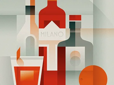 Negroni art deco bottle cocktail cubism design geometric glass illustration illustrator negroni orange photoshop texture vector vintage