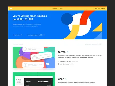 Portfolio 2019 Edition abstract header landing landing page layout personal website portfolio portfolio design portfolio site projects site uiux works