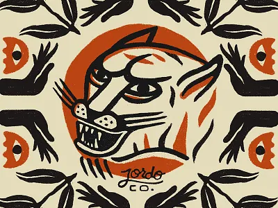 Rawr cat eyes flowers foliage jordoco leaves pattern rough simplistic texture tiger wonky woodblock