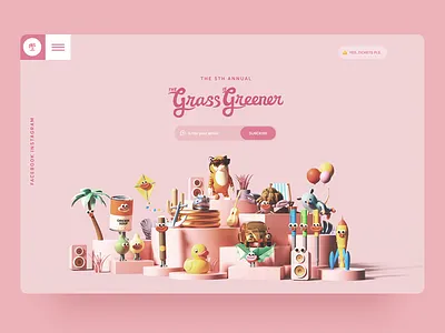 The Grass is Greener | 2019 3d 3d animation art banner character clay festival header hero landing minimal models music