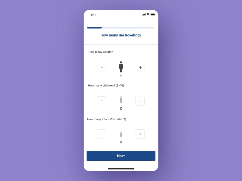 Add/Remove Travellers Interaction Concept add people app concept design input interaction mobile apps rantmedia travel insurance ui ux uxui