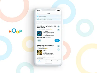 Hoop Day Screen app bright button buttons card card ui design fun hoop iconography icons ios kids logo product product design ratings reviews ui design ux design