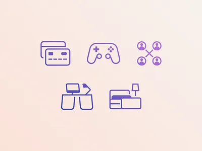 Gamer life bed card color console credit desk gamepad gamer games gradient iconography icons imac multiplayer online simple stroke video