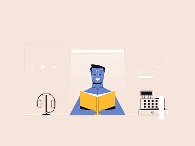 Student art artwork design illustration lamp man read student vector window