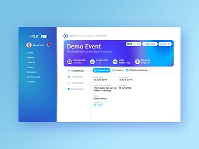 Photo Booth Software Interface blue branding dailyui demo design event events interface managment online photobooth photoshop ui web