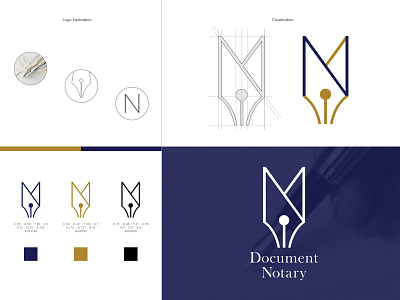 Document Notary Logo brand branding design branding identity colors concept construction document exploration icon letter line logo logo design logotype minimal notary office pen print typography