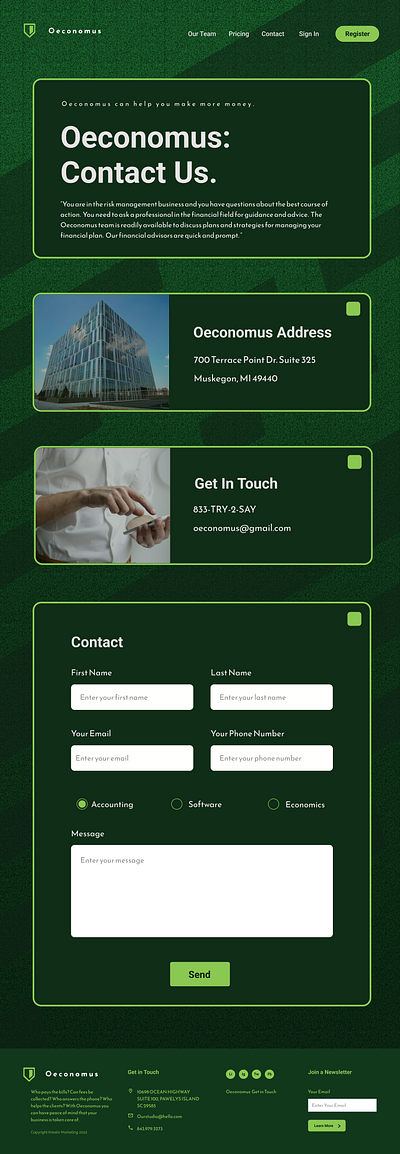 Oeconomus Contact Us design ui ux