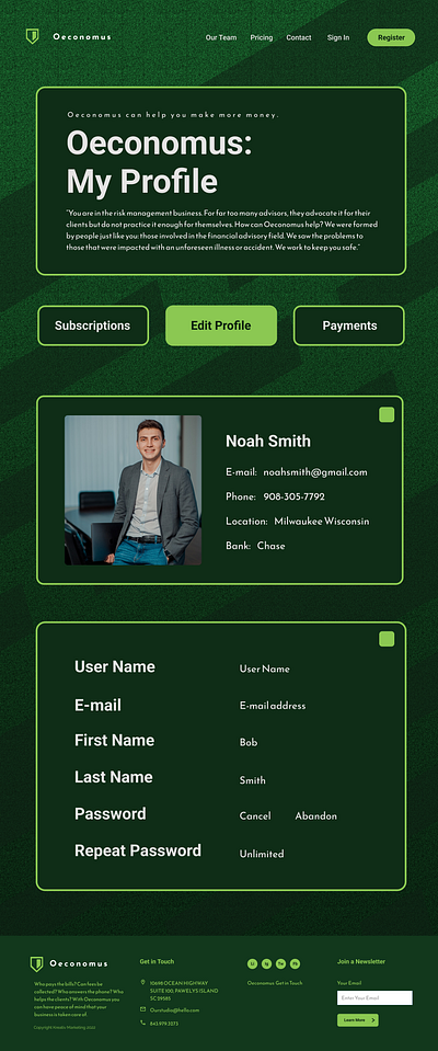 Oeconomus Edit Profile design ui ux