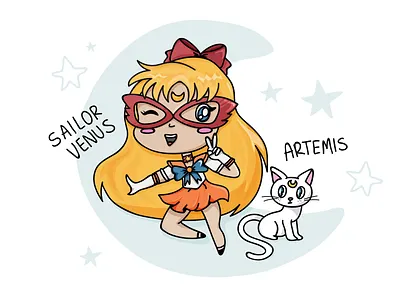 Sailor Venus & Artemis artemis character children doodles fanart illustration moon sailor danny sailormoon vector