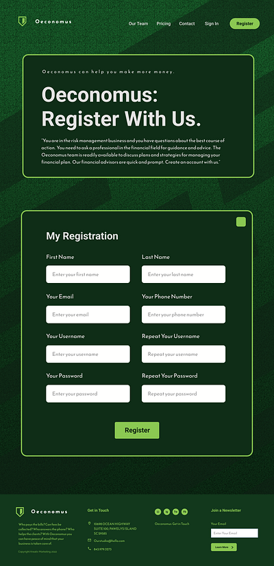 Oeconomus Register With Us branding design ui ux