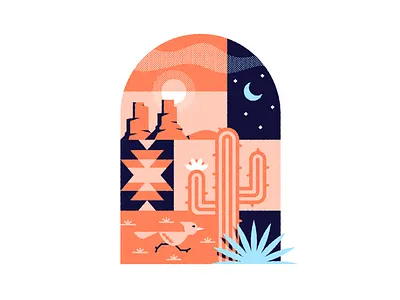 Desert Scene cactus desert illustration roadrunner scene southwest