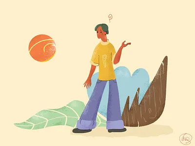 Is this THE sun? abstract adobe boy character confused design dream illustration nature scribble sun sunset tan