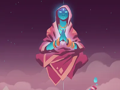 String of Light character character design colorful design art flat illustration levitation meditation monk spiritual spirituality surreal