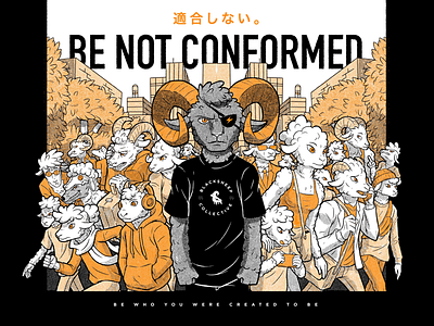 Be Not Conformed anthropomorphic comic comic book crowd downtown graphic tee grunge halftones hat hoodie illustration lawyer manga ram sheep skyline skyscrapers t shirt teenager urban