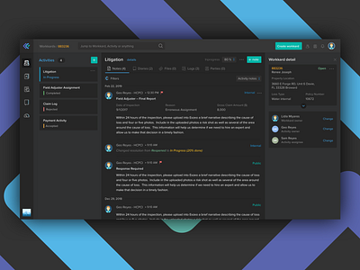 Exzeo ClaimColony [cc] Dark Theme UI app application claimcolony design designs exzeo friendly graphics insurance insuranceapp interaction design mobile productdesign ui uiux user userinterface ux uxdesign web