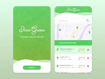 DineGreen - Find Vegan Restaurants app appdesign design mobile mobile design restaurant restaurant app ui ui ux ui design ux vegan
