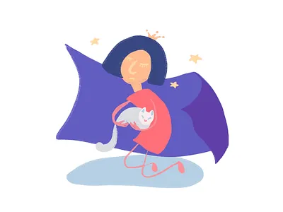 Sleepy illustration cat illustration little girl procreate