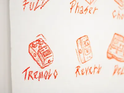 Pastel tones detail bass crayon effects electric fuzz guitar illustration music pastel pedal reverb rig sketch sound tremolo
