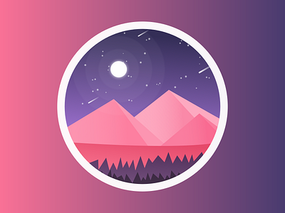 Pink Mountains illustration illustration art illustrations landscape landscape design moon mountains night scenery