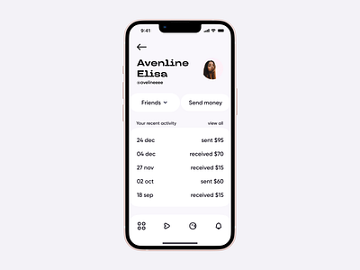 Fintech iOS app wPay—profile display app apple cash concept design finance fintech interface ios iphone mobile pay payment paypal profile social transfer ui ux venmo