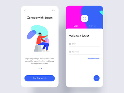 Event app get start & login screen android app clean colors design illustraion ios login mobile ui ux