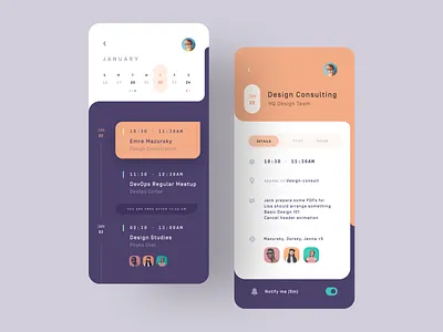 🍑 SoCal ☀️ app calendar call dashboard flat ios list meet meeting schedule ui ux