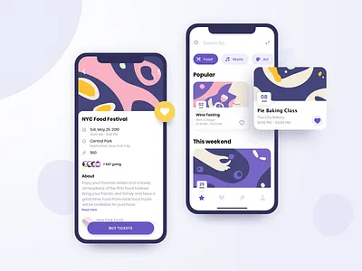 Event Discovery App enebts flat illustrations ios iphone minimal mobile mobile app mobile app design mobile ui phone puple uiux ux