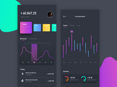 Financial APP 2019 app bitcoin color design financial icon investment sketch statics training ui