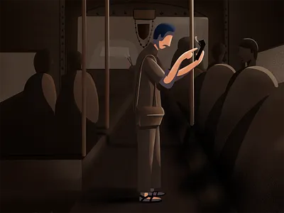 Ticket Ticket brush bus character conductor design illustration procreate shades sunny thecruze