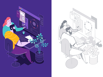 My workflow affinity designer character developer illustration isometric man simple ui vector woman