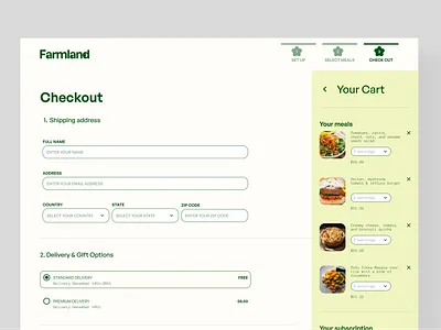 Farmland Checkout atx austin branding checkout checkout page design design inspo farm to table figma flat food freelancer minimal organic product design texas ui web web design website