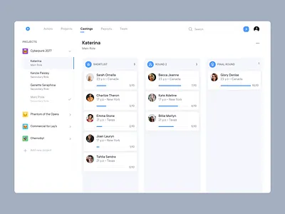 Castings actor castings complex complex ui crm filming kanban management system motion movies pms producer producer software saas saas app saas design system team management