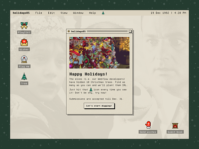 holidaysOS — Christmas celebration 90s app apple christmas design desktop gifs guestbook holiday interactive interface old os retro ui ux visual wishes