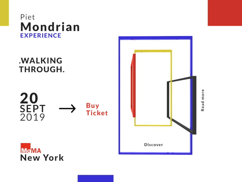 Walking Through // Web landing page for a Mondrian exibition 3d 3d animation 3d art animation design event icon illustration illustrator loading animation logo mondrian typography ui ux vector web website