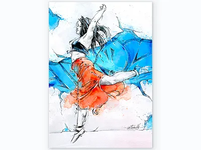 Dancer ballet concrete dancing dress graffiti hair instagram jump letters orange wall watercolor