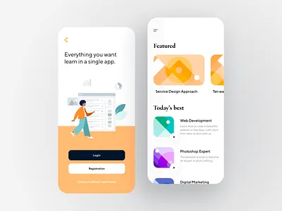 Learning App app broadcast card color creative dashboard design flat illustration intro lesson login minimal onboarding ui ux
